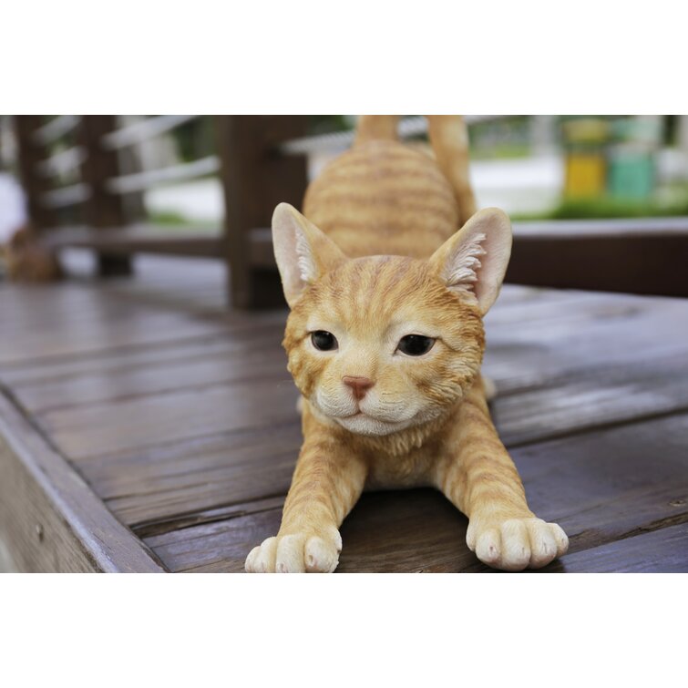 Tabby Cat Stretching Statue